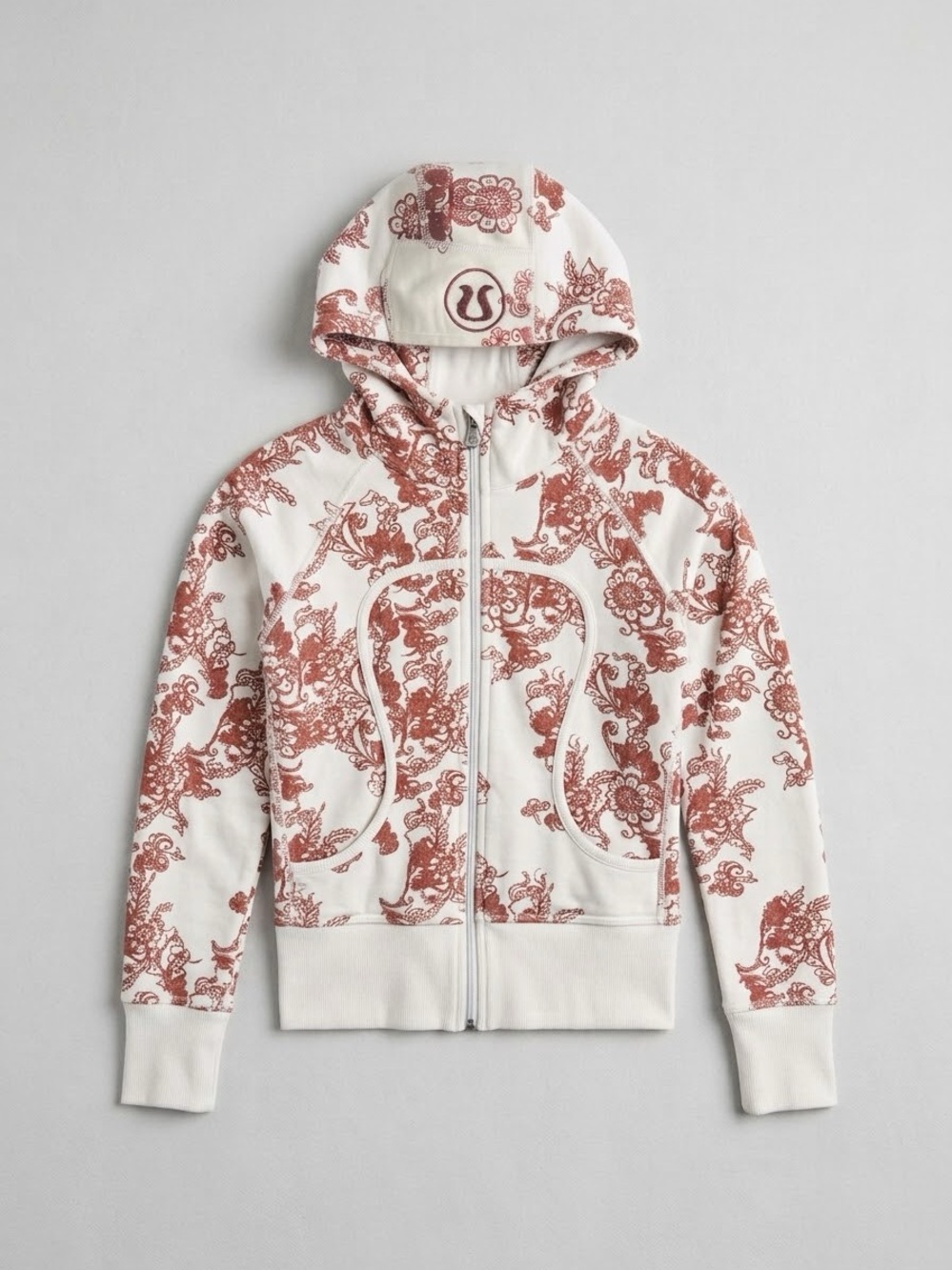 Rare Vintage Lululemon Special Edition Paisley Scuba Full Zip Hoodie Red White